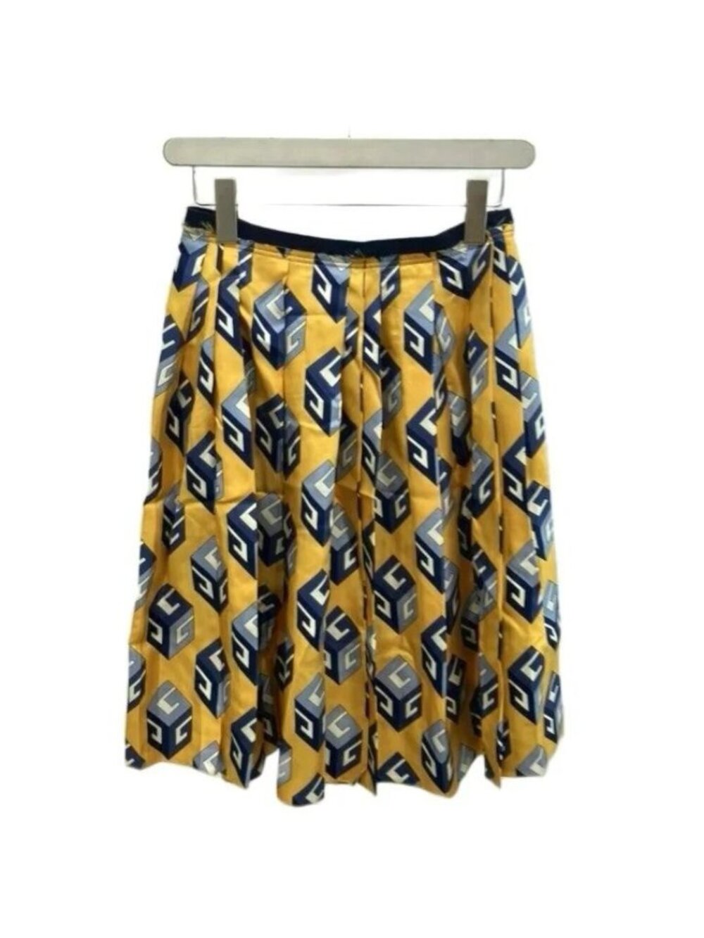 Gucci Pleated Skirt Silk Yellow Cube Logo All Over Print 38